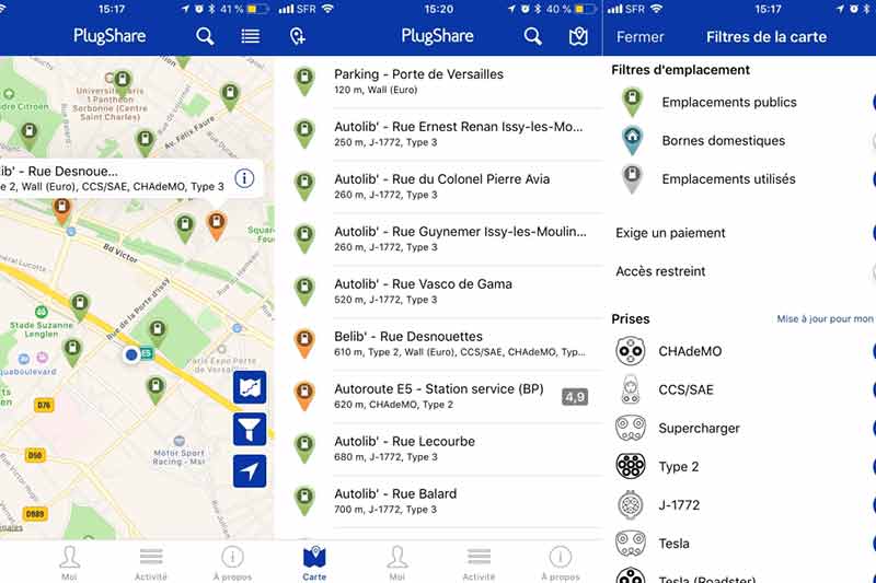 Applications : Ou trouver une borne de recharge pour véhicule électrique