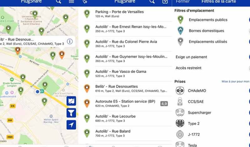 Applications : Ou trouver une borne de recharge pour véhicule électrique