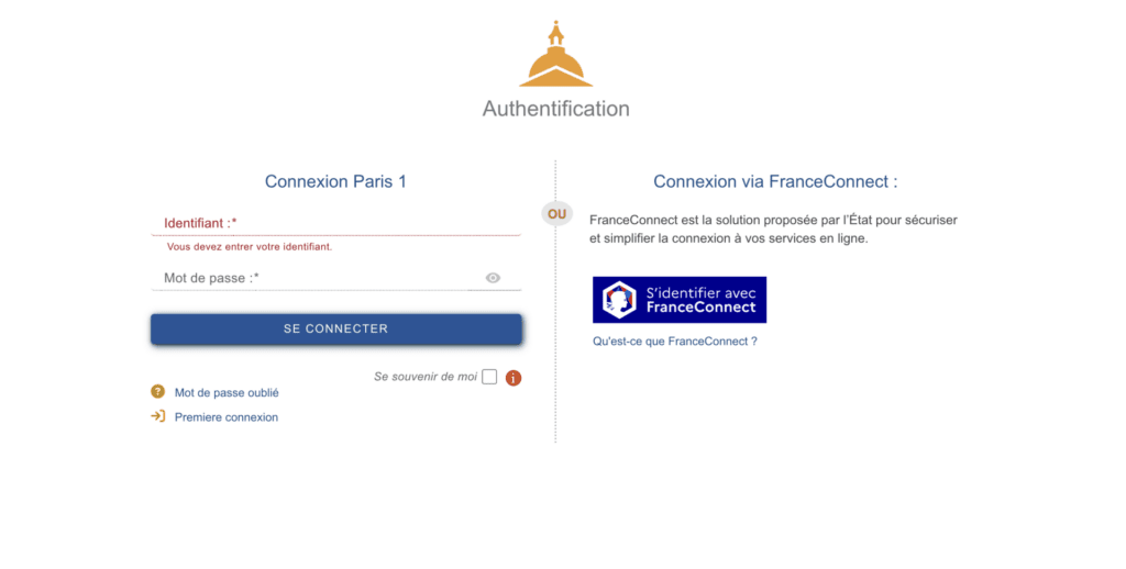 authentification ent Paris 1